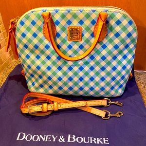 EUC Dooney & Bourke Green and Blue Plaid Domed Zip Satchel